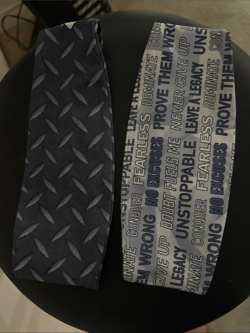 Pair of womens  Elite Navy Textured & Light Gray Motivational headbands